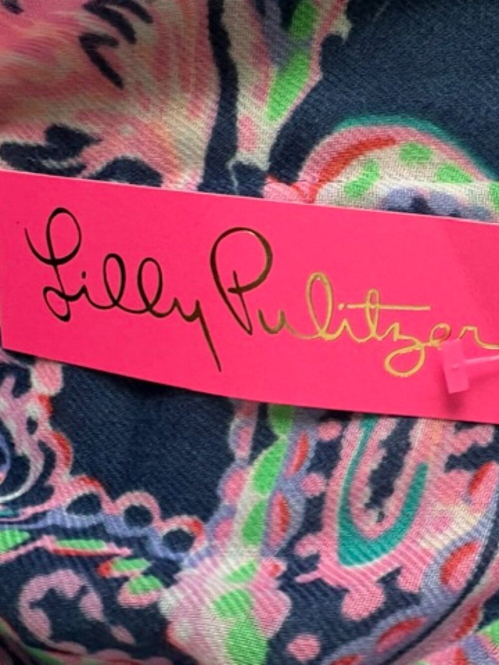 NWT Lilly Pulitzer Resort Infinity Loop Scarf High Tide Navy Pink Tassel - Picture 6 of 7